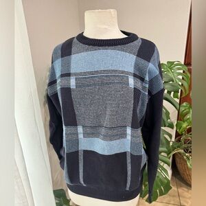 Norm‎ Thompson vintage sweater M navy/blue windowpane plaid knit Canada
